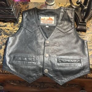 Vintage kid’s leather biker western vest by Saguaro West Trading Company.